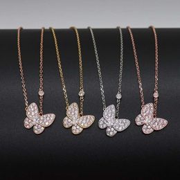 Temperament Full of Diamond Butterfly Necklace Female Instagram Niche Design Light Neck Chain Rose Gold High-end Collarbone Chain necklaces