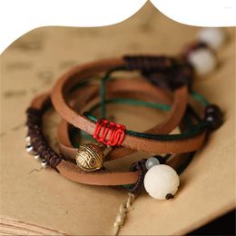 Charm Bracelets Multilayer Leather Bracelet For Women Vintage Bohemian Cowhide Bodhi Beaded & Bangles Buddhism Stone Jewelry Gift