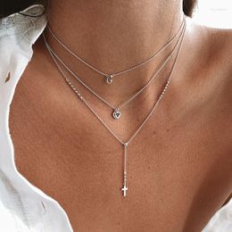 Pendants Aide 925 Sterling Silver Y Shape Cross Charm Necklace For Women Party Elegant French Style Beads Chain Clavicle