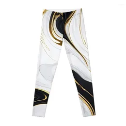 Active Pants White And Black With Plated Gold Marble Leggings Women's Sportswear Sports Sport Set Womens