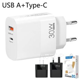 Type-C+USB dual port wall adapters 30W phone laptop charger EU/US/UK adapted For iphone Samsung Smart phone