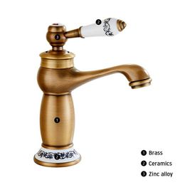 Bathroom Sink Faucets Sink Tap Metal Single Lever Handle Mixer Faucet Hot And Cold Water Sink Faucet Retro Sink Tap Kitchen Bathroom Accessories