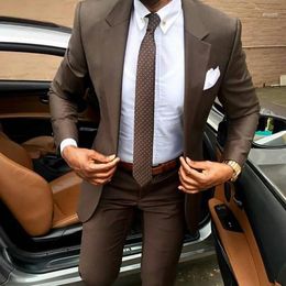Men's Suits 2024 Latest Coat Pant Designs Casual Brown Men Suit Jacket Slim Fit Tuxedo Wedding Blazer Groom Prom Terno Masculino