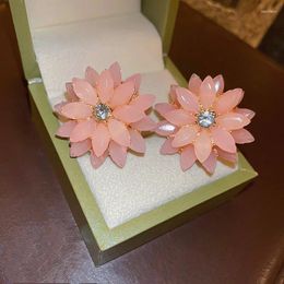 Stud Earrings Sweet Rhinestone Resin Flower For Women Cute Commuting Party Jewelry