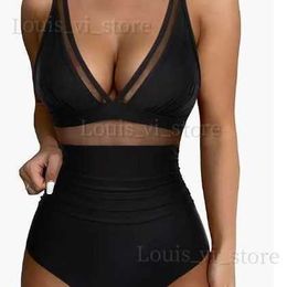 Women's Swimwear 2024 New Womens One Piece Swimsuit with Mesh Splicing and Folding T240222