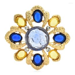 Brooches Wuli&baby Palace Style Women Unisex Blue Resin Beautiful Flower Party Office Brooch Pins Gifts