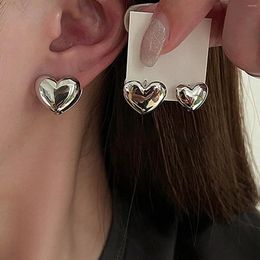 Stud Earrings Korean Trend Metal Heart For Women Punk Elegant Minimalist Smooth Love Eardrops Girl Party Jewellery Couple Gifts