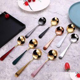 Spoons Luxury Creativity Stainless Steel Small Round Spoon Household Thickening El Restaurant Bar Drop Delivery Home Garden Kitchen Dhbkl