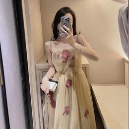 Casual Dresses 2024 Summer Fashion Elegant Dress For Woman Seaside Holiday One-shoulder Suspender Mesh