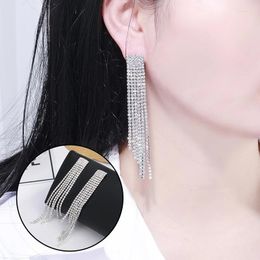 Dangle Earrings Fashion Long Tassel Drop For Women Silver Color Rhinestone Crystal Hanging Earring Bridal Wedding Jewelry 2024