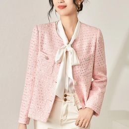 Women's Jackets 32% Wool Tweed Vintage Jacket 2024 Autumn Long Sleeve Coat O-neck Elegant Coats For Women Slim Office Lady Suit