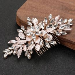 Hair Clips Crystal Rhinestones Comb Pin Clip Leaf Gold Colour Hairpin For Brides Women Head Piece Wedding Accessories Bridal Jewellery