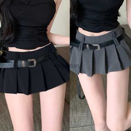 Skirts Skorts Womens High Waist Short Skirt Sexy and Fashionable Spicy Girl A-line Pleated with Belt Half length YQ240223