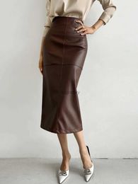 Skirts Skorts Vintage Pencil PU Faux Leather Ladies Women Long Fashion 2023 Autumn Winter Loose Casual High Waist Midi Skirt L865 YQ240223