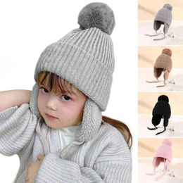 Berets Children Knitted Hat Unisex Cozy Winter Accessories Stylish Baby Cap With Plush Ball Decor Windproof Elastic