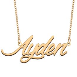 Ayden Name plates Stainless Steel Custom Name Necklace Personalized Pendant for Men Boys Birthday Gift Best Friends Jewelry 18k Gold Plated