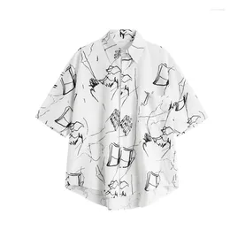 Women's Blouses Summer Korean 2024 Casual Lapel Fashion Office Asymmetrical Hem Shirts Elegant Floral Printed Women Cotta Sleeve