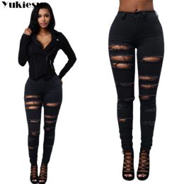 Jeans black white spring 2022 womens high waist Women's skinny jeans slim ripped hole woman denim capris Pants jean mom jeans trousers