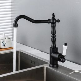 Kitchen Faucets Antique Brass Faucet Ceramic Handle Deck Mount Basin Sink 360 Rotate Mixer Taps Cold Water Black