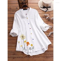 Women's Blouses Fashion Cotton Linen Shirt Button Up Women Shirts White S-5XL Oversized Casual Loose Tops Rollable Sleeve Top Blusa