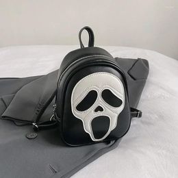 School Bags Novelty Skull Pattern PU Leather Backpacks For Women Funny Ghost Small Backpack Female Fashion Knapsack Travel Bag 2024 Trended