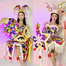 Stage Wear Christmas Cosplay Festival Outfit Colourful Fluffy Party Dress Women Performance Gogo Dance Costume Group Rave XS7497