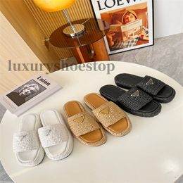 Gewebte Sandale, Designer-Luxus-Sandalen, Damen-Slipper, Goldschnalle, Slip-On, Schwarz, Braun, Pool, Damen-Freizeitsandalen, Flatform-Slipper