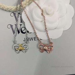 Planet Necklace Designer Necklace for Woman Vivienen Luxury Jewelry viviane westwood Ce Bow Saturn Necklace Sweet and Elegant Female Bow Pendant Chain Terms Neckla