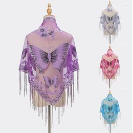 Scarves Fashion Women Triangle Wrap Lady Shawl Big Butterfly Embroidery Hollow Out Tassel Shawls Spring Po Props Accessories