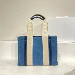 Designer Woody Embroidery Linen Sash Ribbon Tote Bags Linen Stitched Smooth Calf Leather Pitote Bag Two-tone Vertical Leather Trim231x