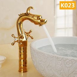 Bathroom Sink Faucets European-style All-copper Antique And Cold Faucet Household Heightening Single-hole Washbasin Basin.