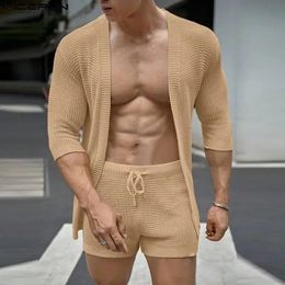 Men Sets Solid Colour Streetwear Summer Half Sleeve Cardigan Drawstring Shorts Two Pieces Mens Casual Suits INCERUN 240220