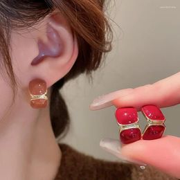 Stud Earrings Sweet Dripped Oil Circular Patchwork Geometric For Women Elegant Retro Simple Party Jewellery