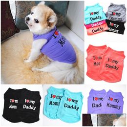 Dog Apparel 6 Colours Clothes Like Daddy And Mommy Puppy Shirts Solid Colour Small Dogs T Shirt Cotton Pet Supplies Outwear Wholesale Dhluz