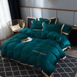 مجموعة الفراش الفاخرة Sisher 4pcs ورقة السرير المسطحة وجيزة غطاء لحاف كينغ يغطي لحاف مريح بحجم كوين بنسات السرير y200111