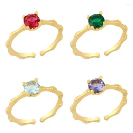 Cluster Rings Simple Green Crystal Open Ring For Women Girls Copper Gold Plated Stackable Fashion Jewellery Gifts Rign87