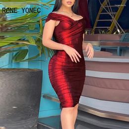 Casual Dresses Women Elegant Glamourous Off Shoulder Shirring Folds Bodycon Midi Sexy Formal Party Dress