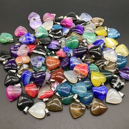 20mm Rainbow Stripped Agate Stone Love Heart Charms Pendants Trendy for Jewellery Making Wholesale