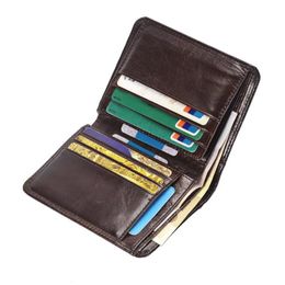 Wallets Genuine Leather Men Short Trifold Wallet Multi Slots Holders Male Clutch Vintage Purse Money Bags260B