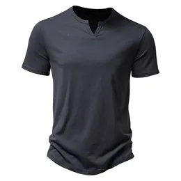 Mens t Shirts Black Bamboo Cotton Shirt Men 2024 Brand Slim Fit Short Sleeve v Neck T-shirts Summer Daily Work Casual Tee Homme