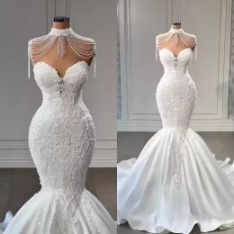 Gorgeous Mermaid Wedding Dresses Bridal Gown Off the Shoulder Sweetheart Neckline Beading Sweep Train Satin Plus Size vestidos de novia