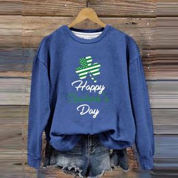 Women's T Shirts Round Neck Long Sleeved St. Day Printed Happy American Flag Shirt