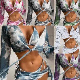 Women's Swimwear 2024 New Split Swimsuit Womens Split Tie Dyed Sexy Four Piece Bikini Set T240222