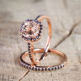 Cluster Rings 18k Rose Gold Ring Natural Quartz Sone Jewellery Gemstone Anillos Bizuteria For Women Bijoux Femme Bague Diamond