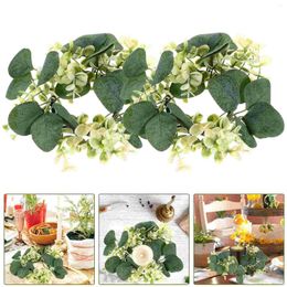 Decorative Flowers 2 Pcs Candlestick Garland Small Wreath Pillar Holder Artificial Eucalyptus Ring