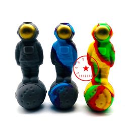 Outer Space Astronauts Colourful Silicone Pipes Glass Nineholes Philtre Screen Bowl Portable Oil Rigs Nails Tip Straw Tobacco Cigarette Holder Smoking Handpipes