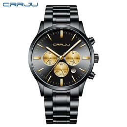 erkek kol saati CRRJU Men Stainless Steel Band Watch Men's Luxury Business Luminous Quartz Wrist Watches Male Date Window Clo261Y