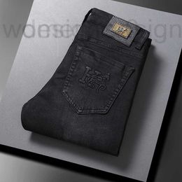 Designer Men's Jeans European high-end jeans men's autumn and winter new slim fit small straight stretch embossed black long pants 28 29 30 31 32 33 34 36 38