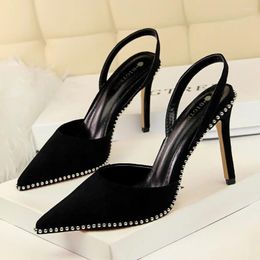 Suede Sandals Pointed Ladies 2024 Rhinestone High Heel Womens Slippers Wedding Party Shoes Size 34-40 645 179