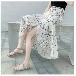 Skirts Fashion Cotton Women Floral Print Skirt Side Tie Summer All-match Beach High Waist Wrap Flower Long With
